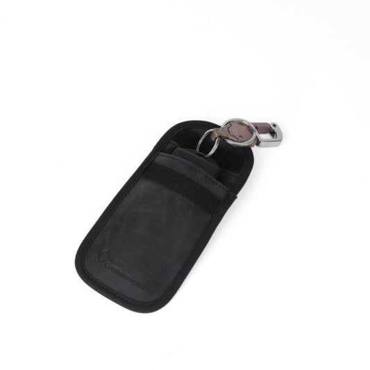 Faraday bag/pouch - Charcoal Grey - open with key inside