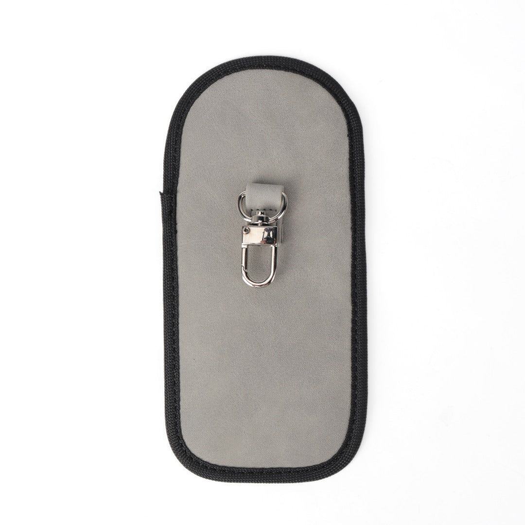 Faraday bag/pouch - light grey - back, key ring clip